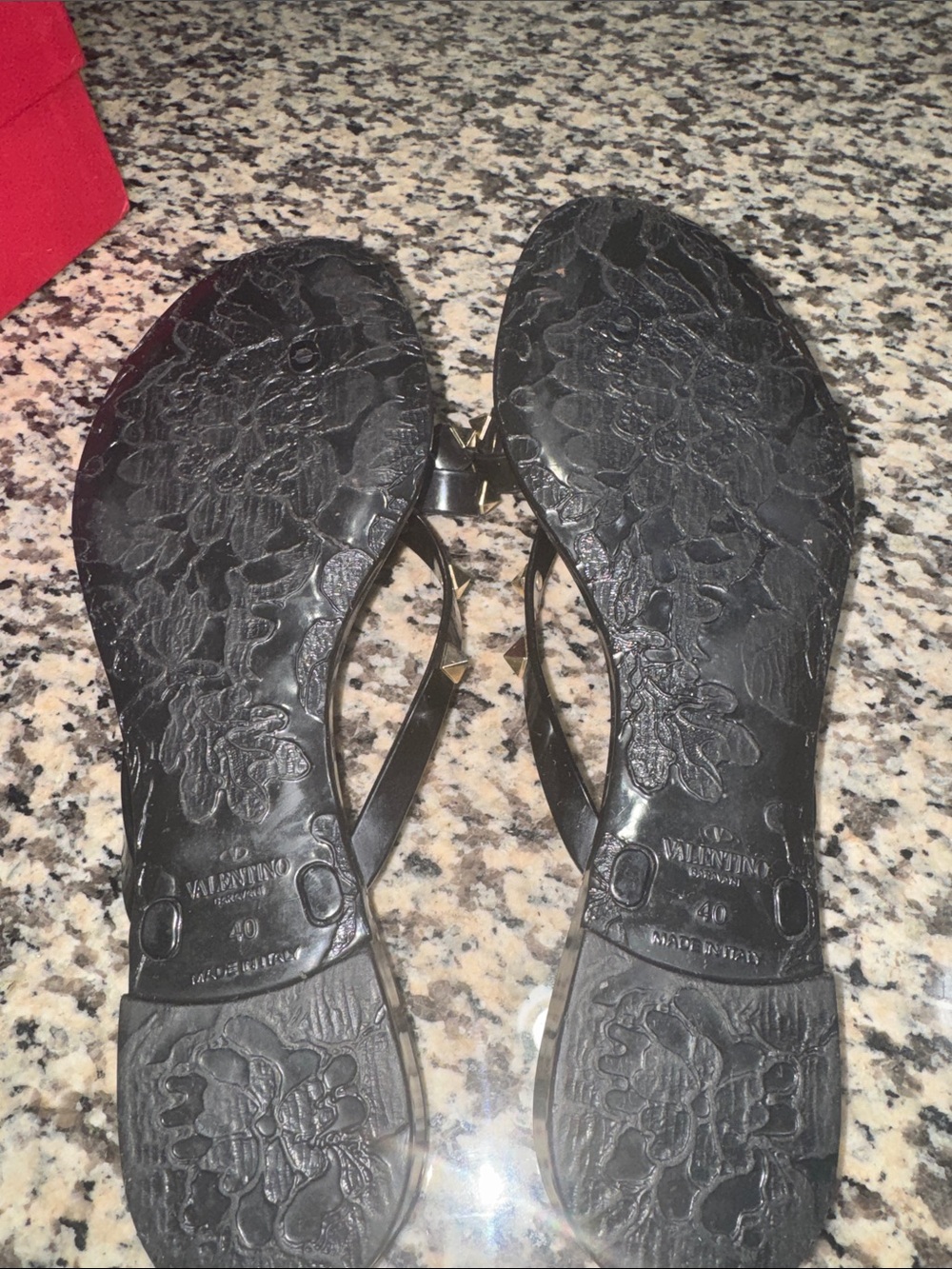 Valentino Black Jelly Bow Sandals with Gold Rockstuds - Picture 2 of 2